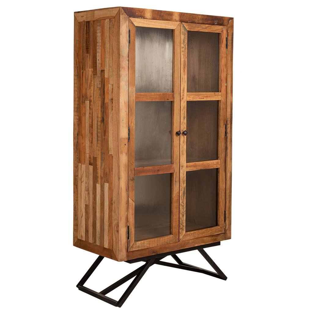 Wonderlust Deco - Vitrina de madera y metal acabado artesanal 90x47x175 Marrón 90x47x175h cm
