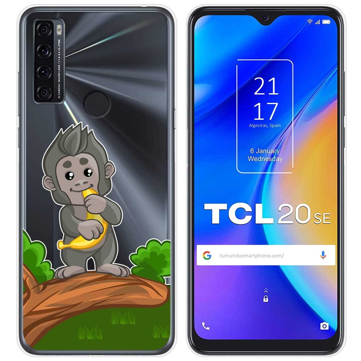 Tumundosmartphone Funda Gel Transparente para TCL 20 SE diseño Mono Dibujos