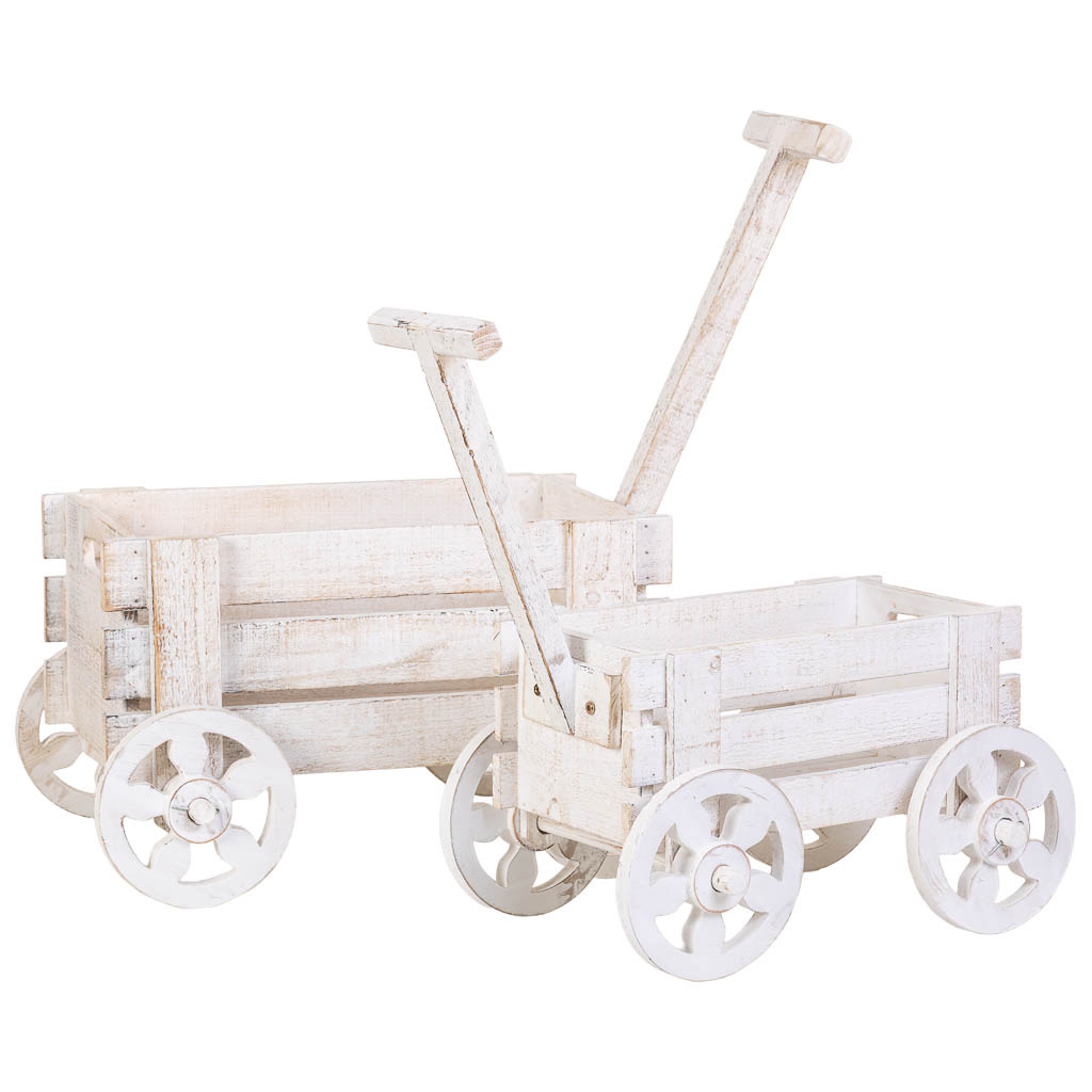 Wonderlust Deco - Carro soporte macetero set de 2 piezas 66x29x30h-52x20x23h cm Blanco 66x29x30h-52x20x23h cm