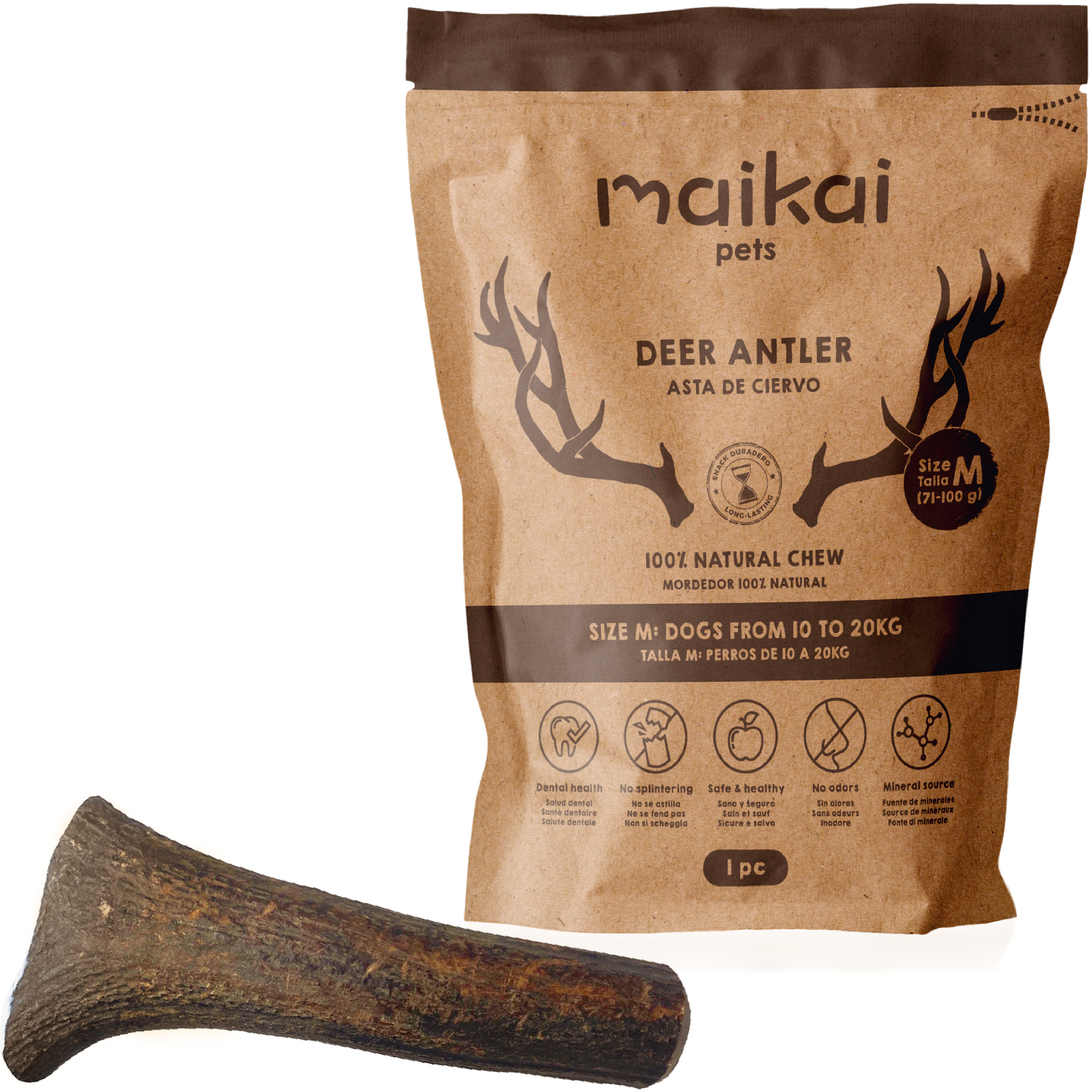MAIKAI PETS - Asta de Ciervo para Perro - Mordedor Natural para Perros - Resistente -  Juguete para Perros