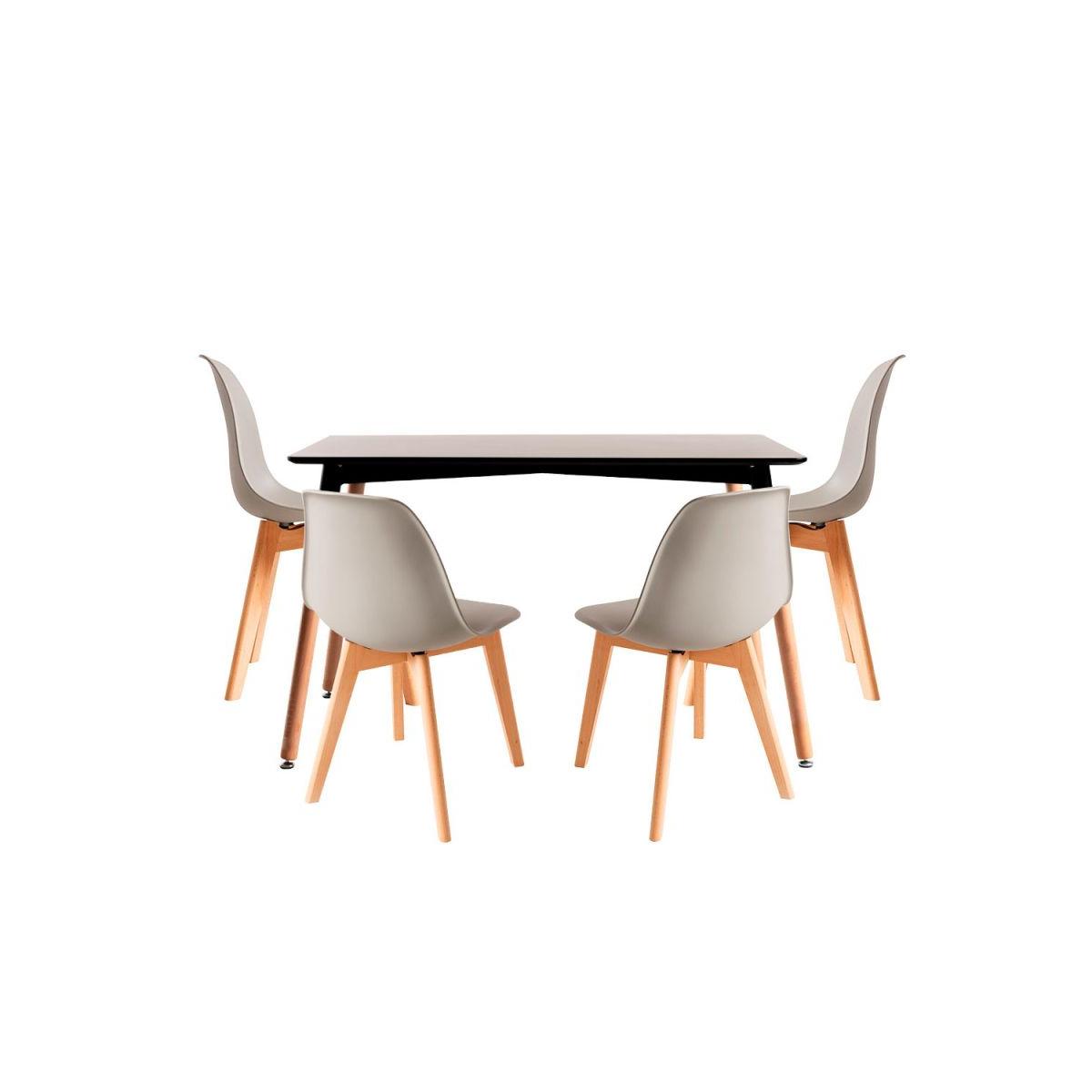 Regalos Miguel - Conjuntos de mesa y sillas - Conjunto Mesa Tower Rectangular 120 x 80 cm Negra y Pack 4 Sillas Kelen - Gris