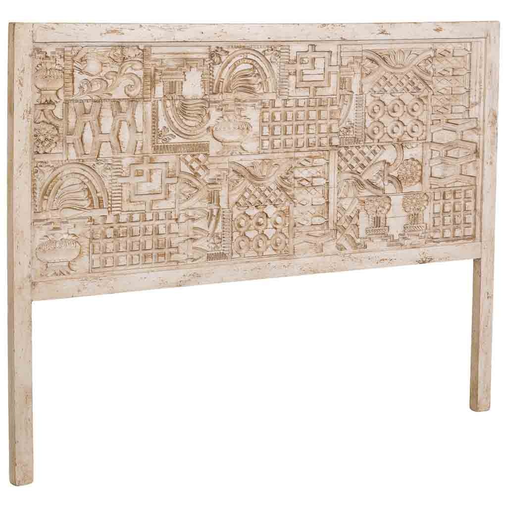 Wonderlust Deco - Cabecero de madera tallado artesanal beige 160x3x120h cm Beige 160x3x120h cm