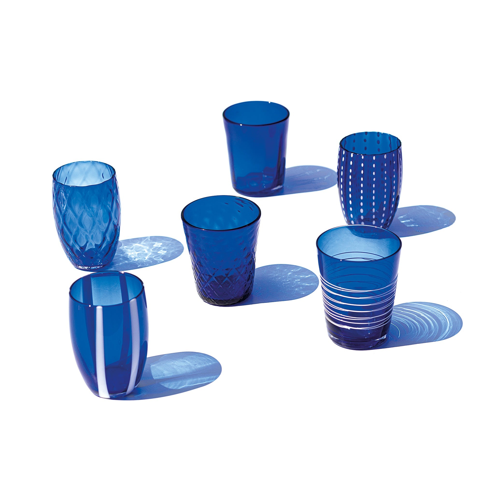 Zafferano Melting Pot Juego de 6 Vasos Monocolor - Azul - Vidrio Soplado a Mano, 32 cl - Vasos Artesanos para Agua y Cócteles