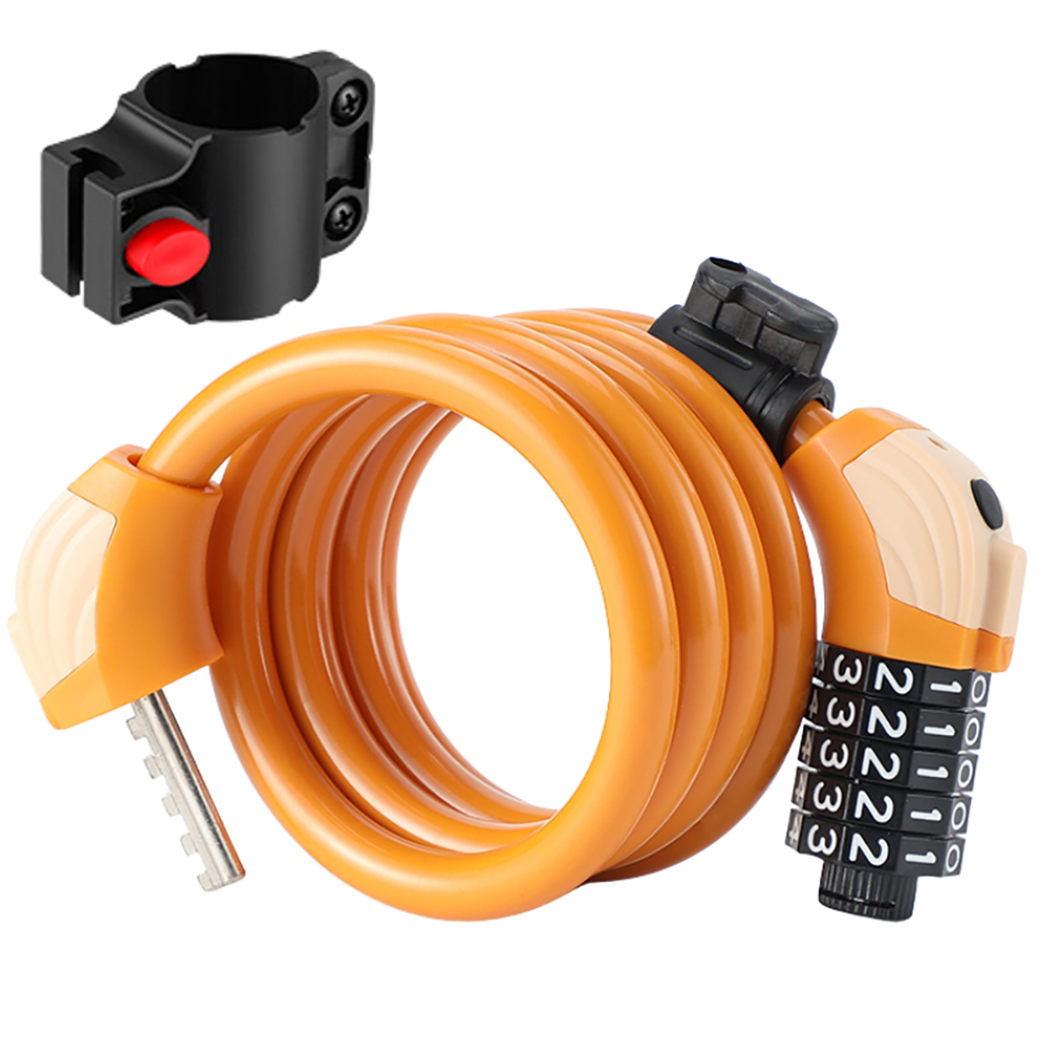 Candado Antirrobo de Cable 120 cm Combinación de 5 Dígitos y Luz LED para Bicicleta, Patinete o Moto – Naranja - Zwheel