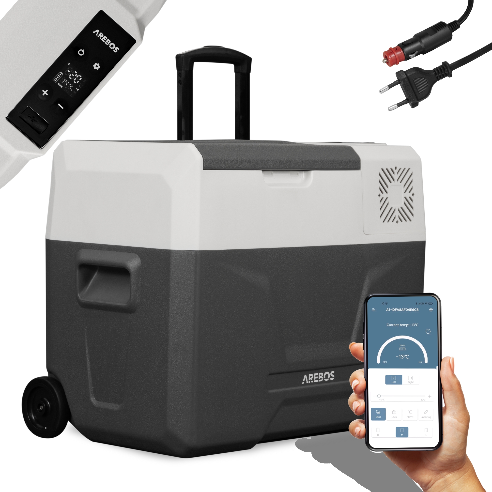 AREBOS Caja refrigerada 39L con ruedas coche nevera APP congelador caja camping