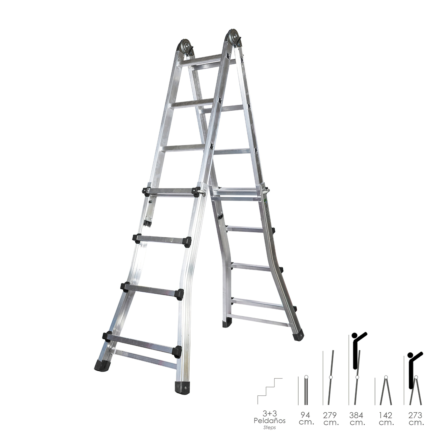 SANCO STORE - WOLFPACK LINEA PROFESIONAL Escalera Telescópica Aluminio  3+3 Peldaños Perfil 67 mm.