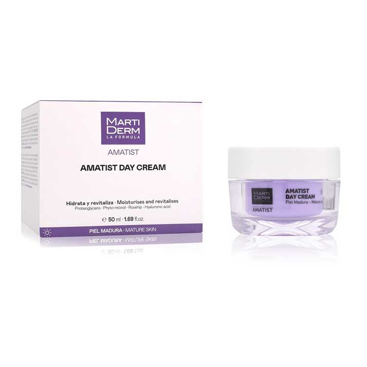 Martiderm Amatist Crema Hidratante Facial de Día 50 Ml con Proteoglicanos, Phyto-Retinol, Rosa Mosqueta y Ácido Hialurónico para Piel Firme, Suave y Luminosa