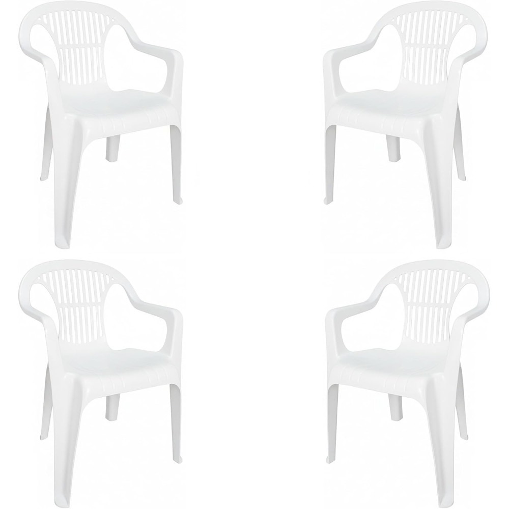 Set de Sillas Plasticas apilables para Terraza, Jardín, Patio, Playa, Camping, Exterior, Apilables (4X Blanco) coshano
