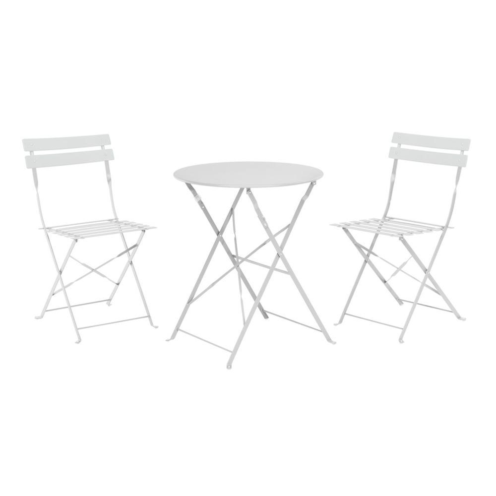 Mesa 60 cm + 2 sillas plegables metal blanco conjunto