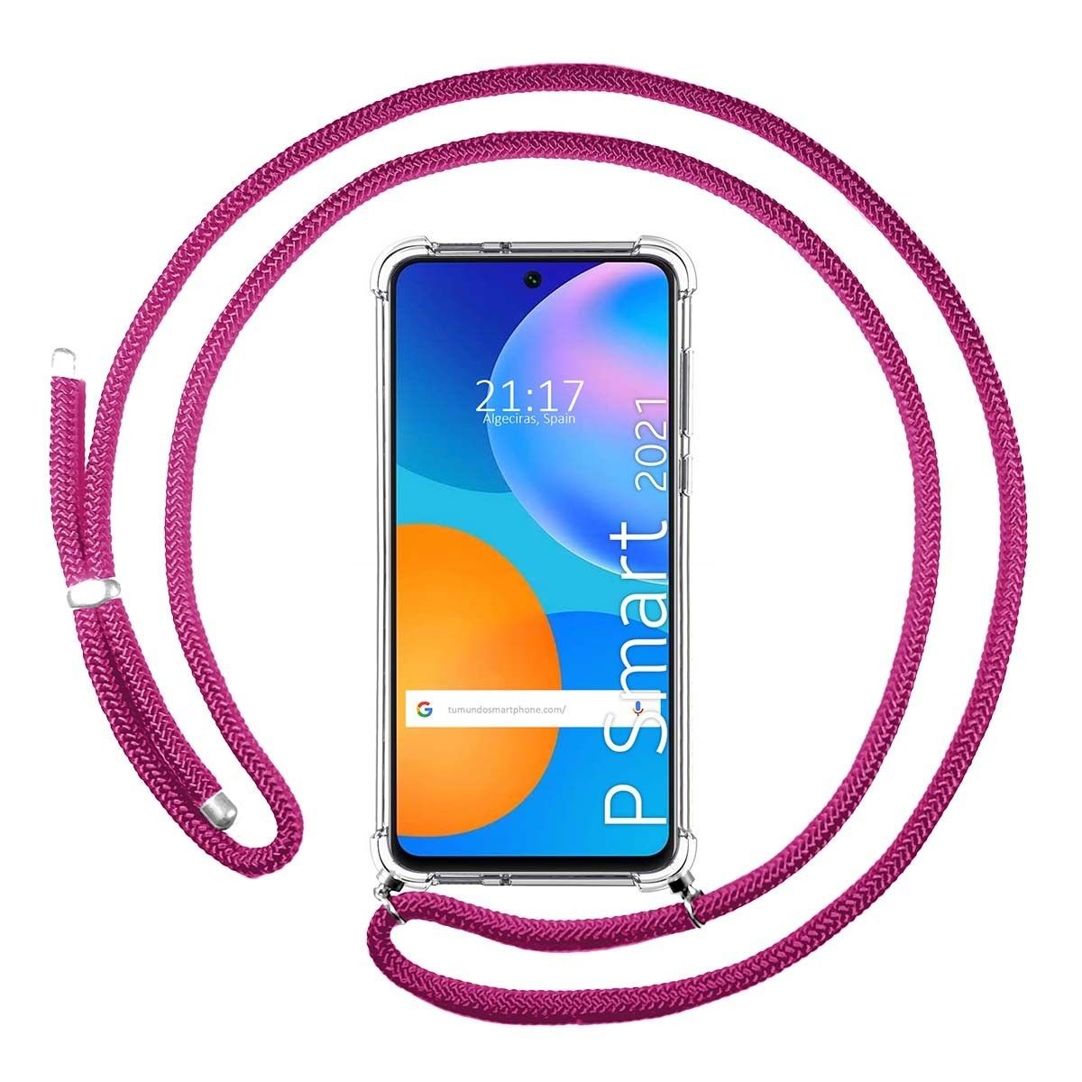 Tumundosmartphone Funda Colgante Transparente para Huawei P Smart 2021 con Cordon Rosa Fucsia