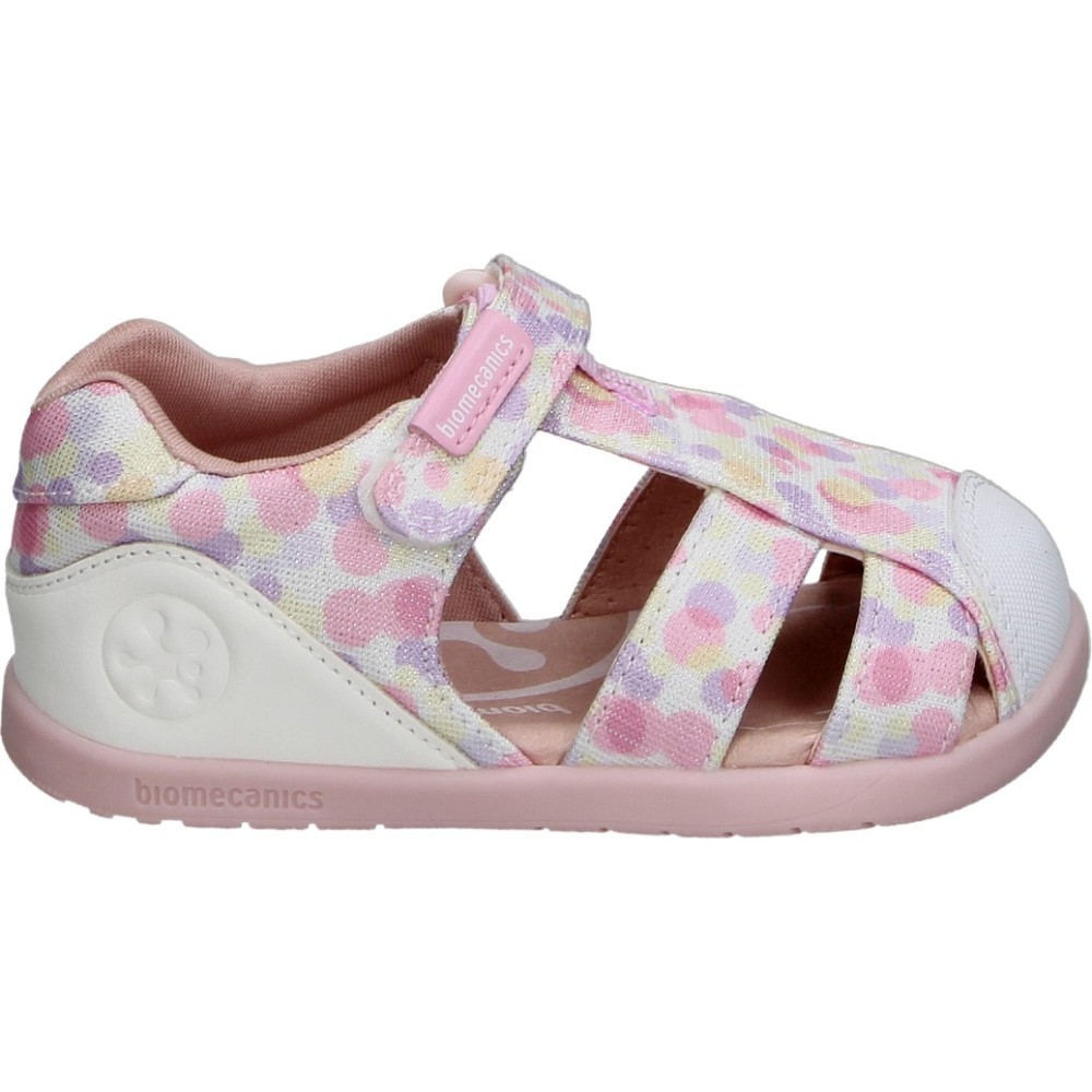 BIOMECANICS | Sandalias Barefoot Biomecanics para Niña – Sandalia de Lona Blancas con Dibujos en Rosas – Lonas con Velcro – Ligeros y Flexibles – Respetuosos con el Pie – Transpirable – Plantilla Extraíble – Modelo 262193-B050