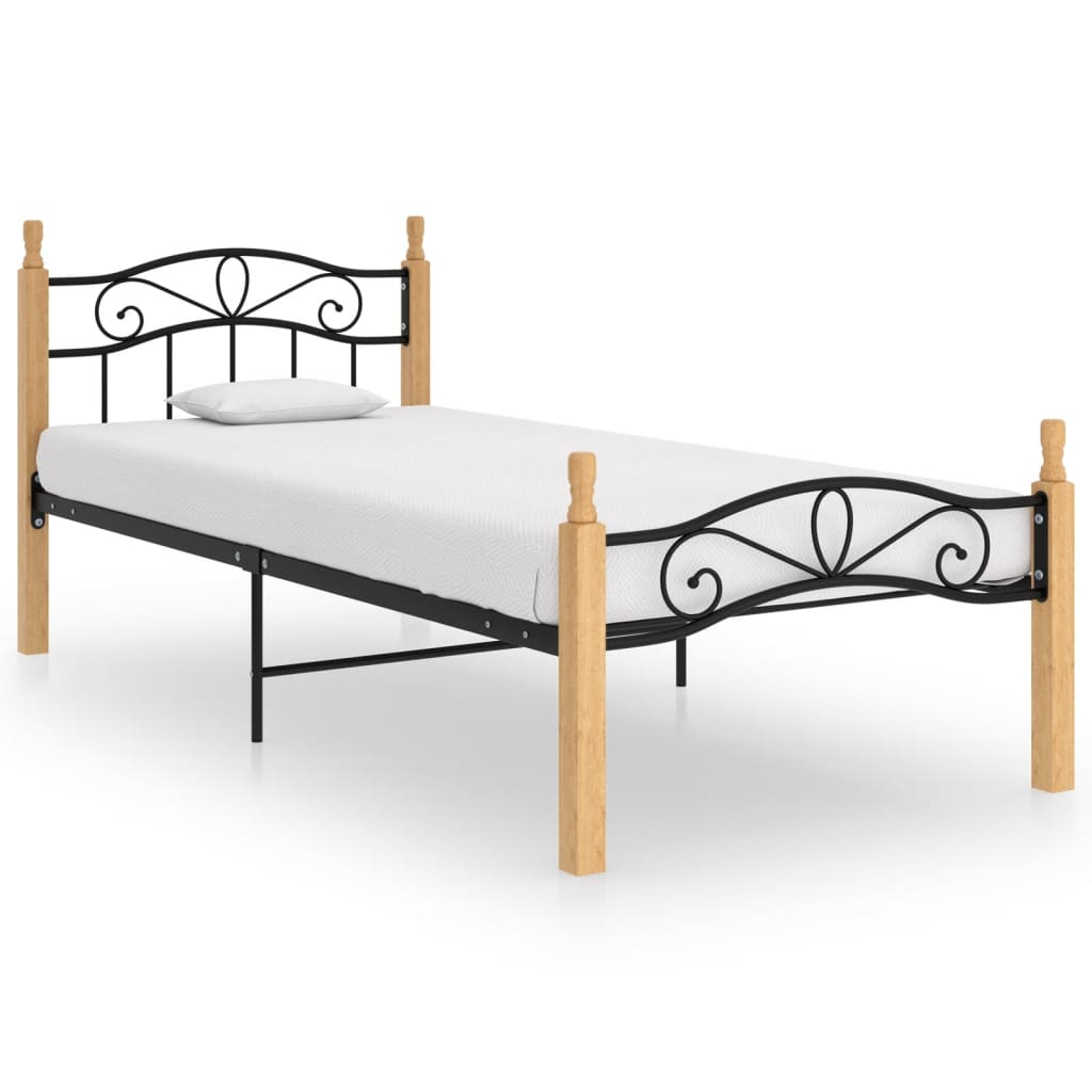 vidaXL Estructura cama sin colchón metal madera roble negro 90x200 cm