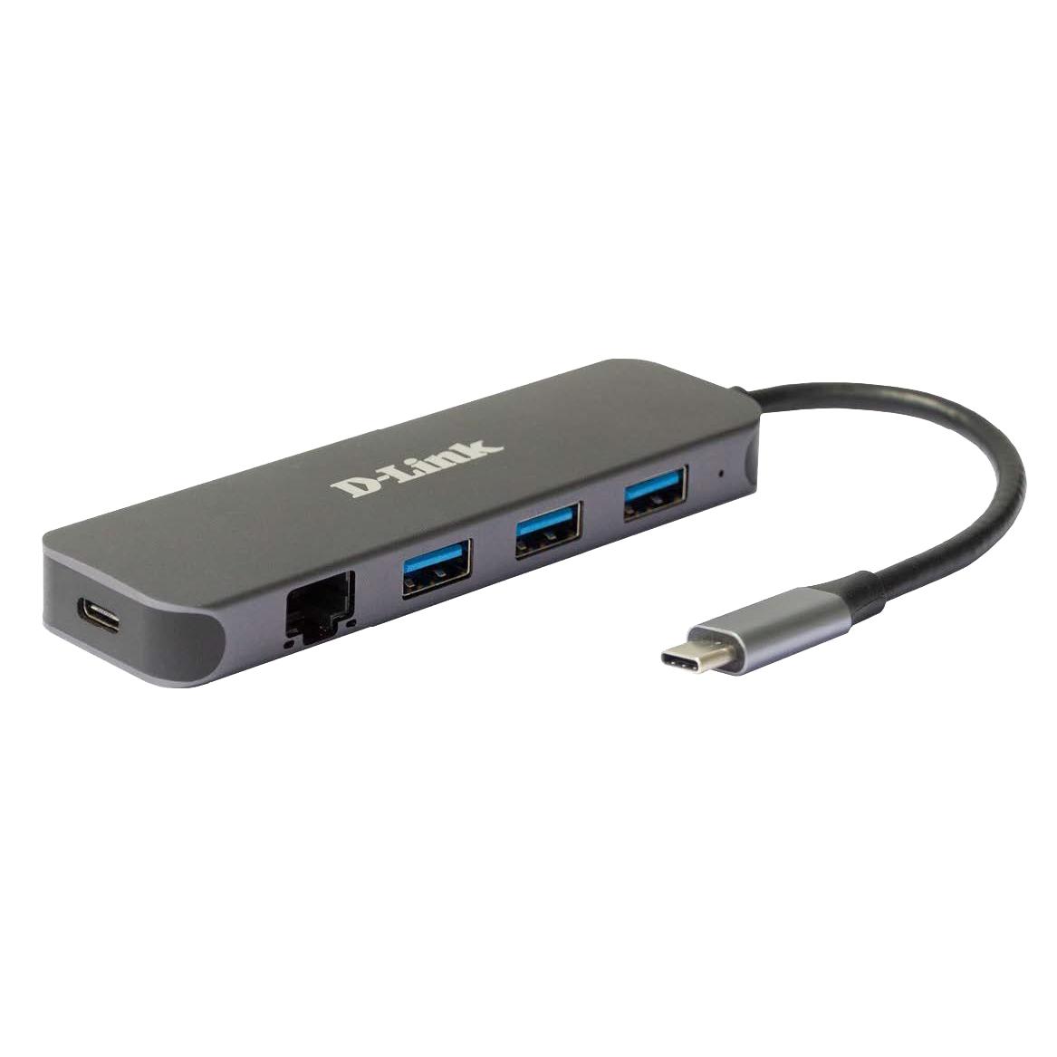 D-link dub-2334 usb-c/usb to gigabit ethernet adapter with 3 usb 3.0 pd 60w ports