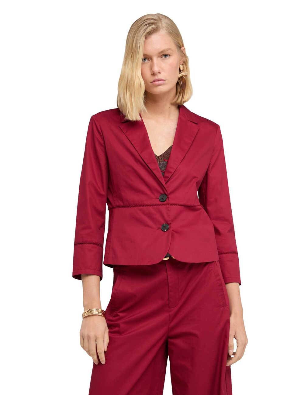 Motivi - Blazer de sarga de algodón con ajouré