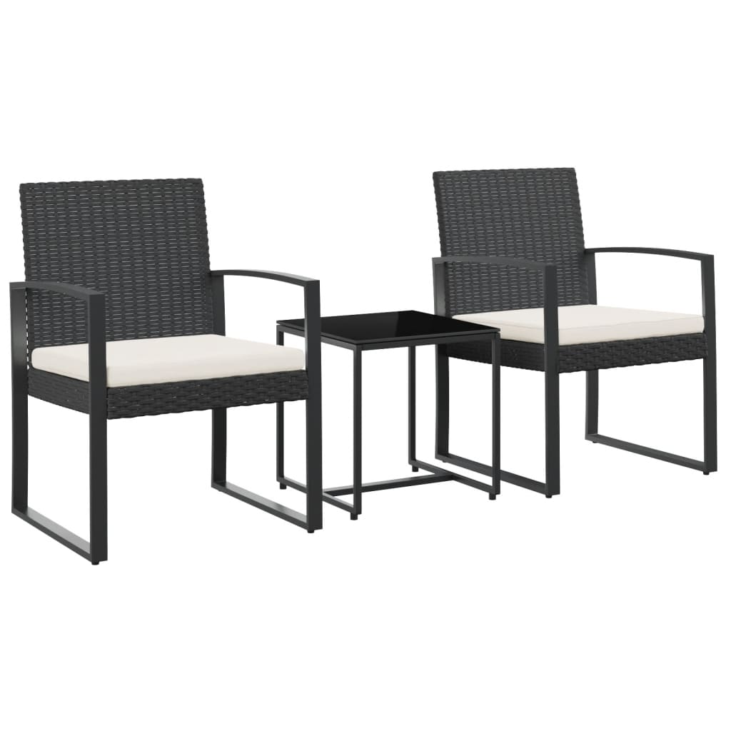 vidaXL Set comedor de jardín 3 pzas con cojines PP aspecto ratán negro