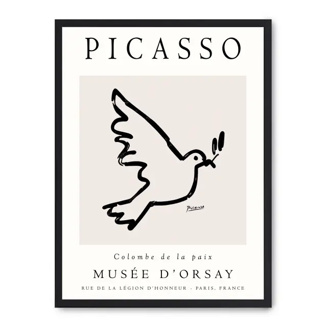 Cuadro the peace ii 30x40cm, Póster impreso en papel de primera calidad de 180gr, montado sobre marco de madera MDF acabado en negro., Arte - Pintores famosos - Picasso