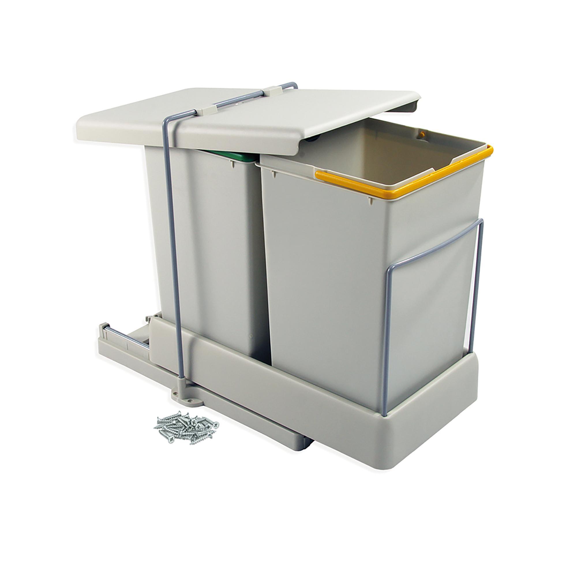 Contenedor de reciclaje para fijación inferior y extracción automática en mueble de cocina 2x14litros, plástico gris