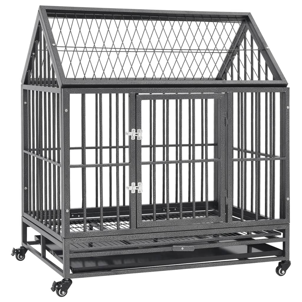 vidaXL Jaula de perro  con ruedas y techo acero 92x62x106 cm