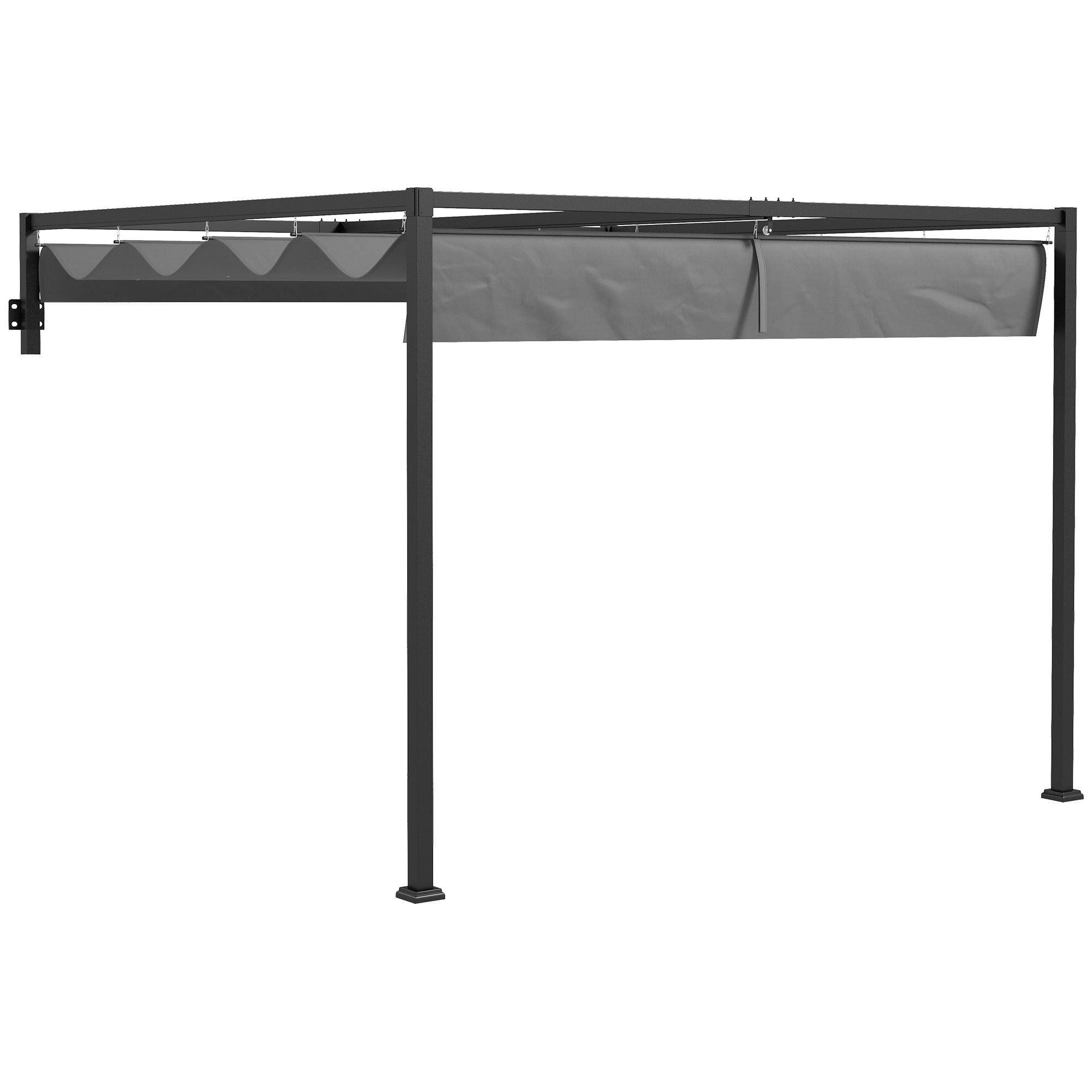 Outsunny Pérgola con Techo Retráctil Pérgola de Pared 3x2 m Cenador con Tela de Poliéster Resistente al Agua Pabellón para Jardín Patio Terraza Exterior Crema