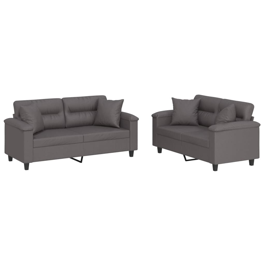 vidaXL Juego de sofás con cojines 2 piezas cuero sintético gris