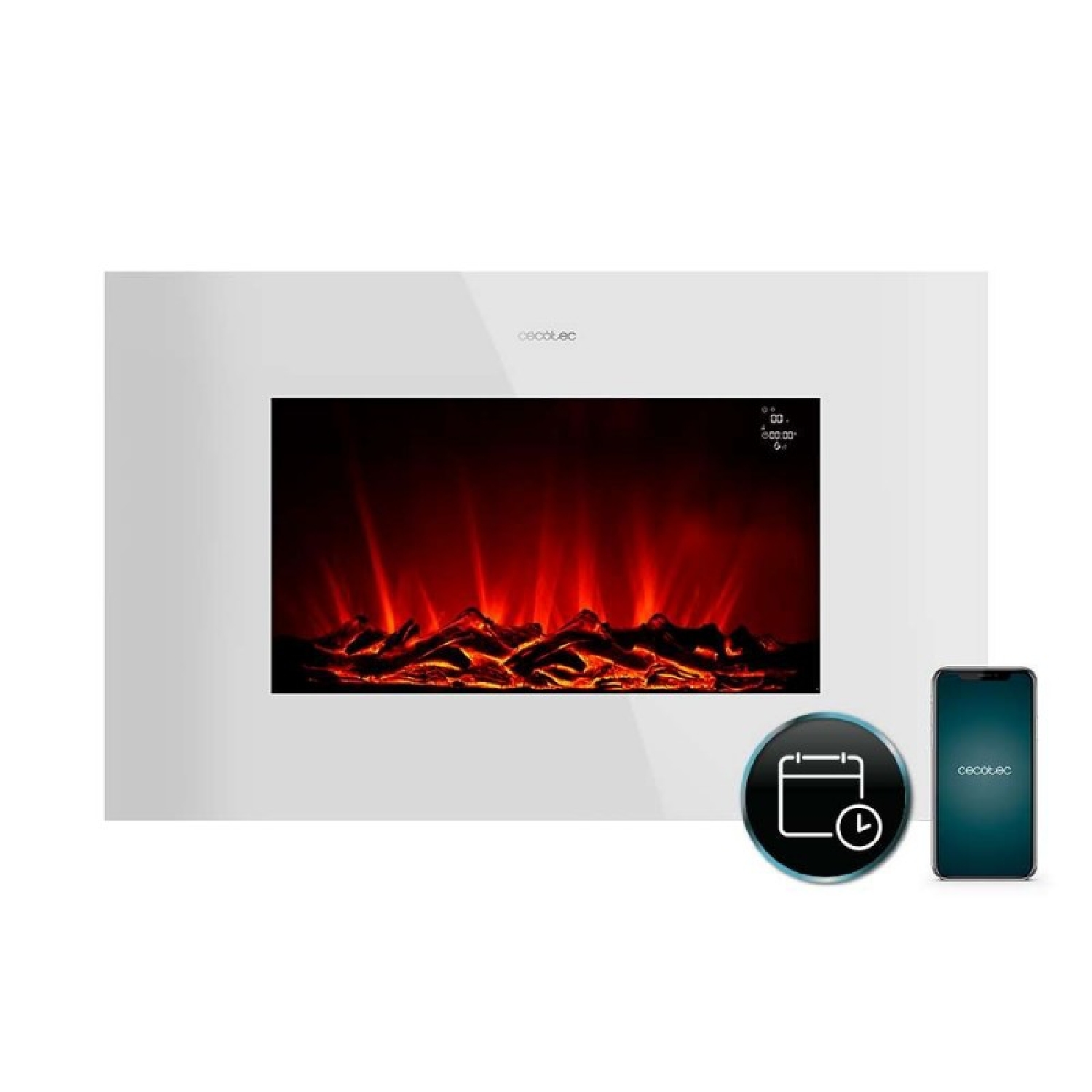 Cecotec Chimenea Eléctrica Decorativa 35î con Mando y WiFi ReadyWarm 3590 Flames Connected White. Máxima Potencia 2000W
