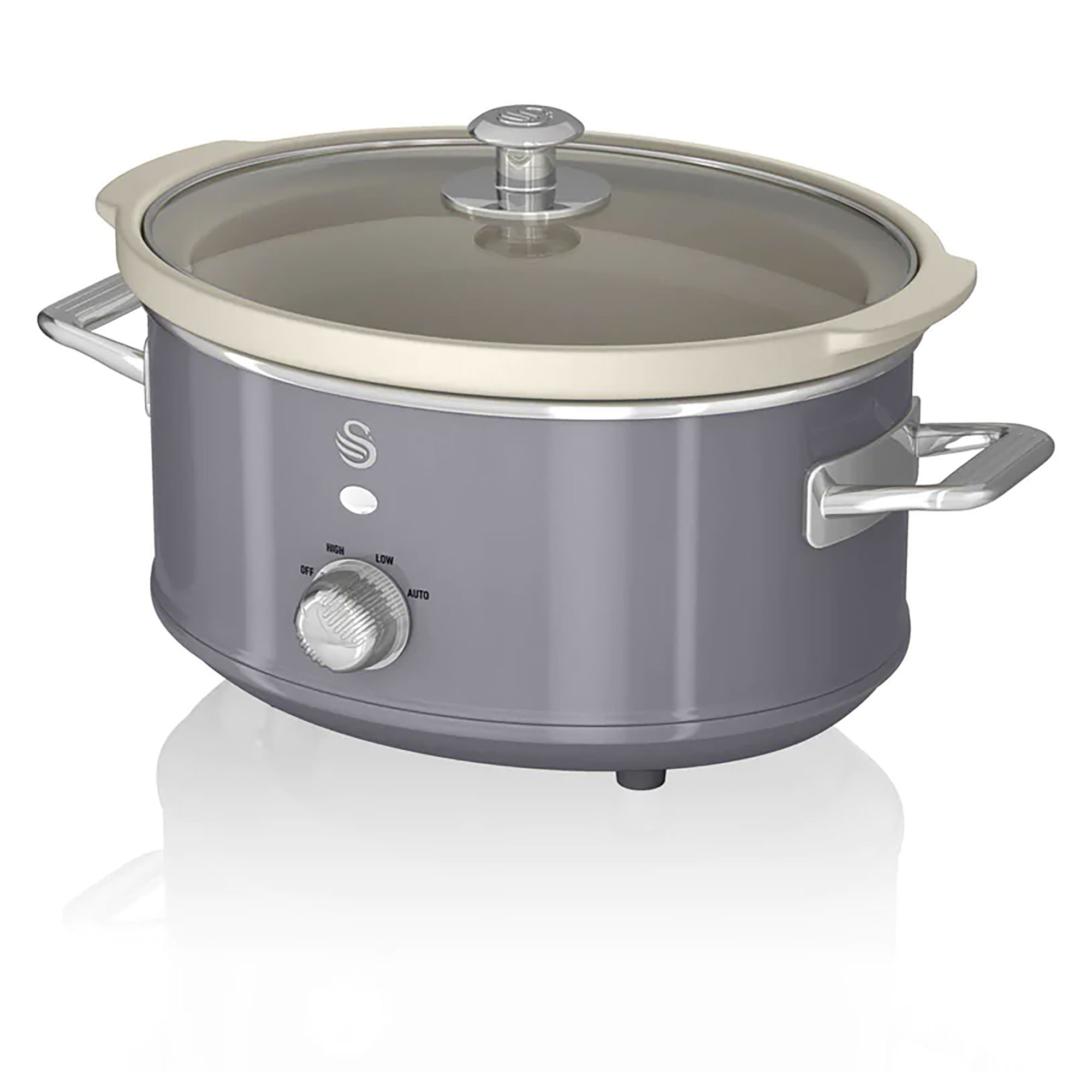 SWAN SF17021GRNEU Retro Olla Cocción Lenta, 3,5L, Recipiente Extraíble Antiadherente Cerámica Libre PFOA, Vintage, 200W, Gris