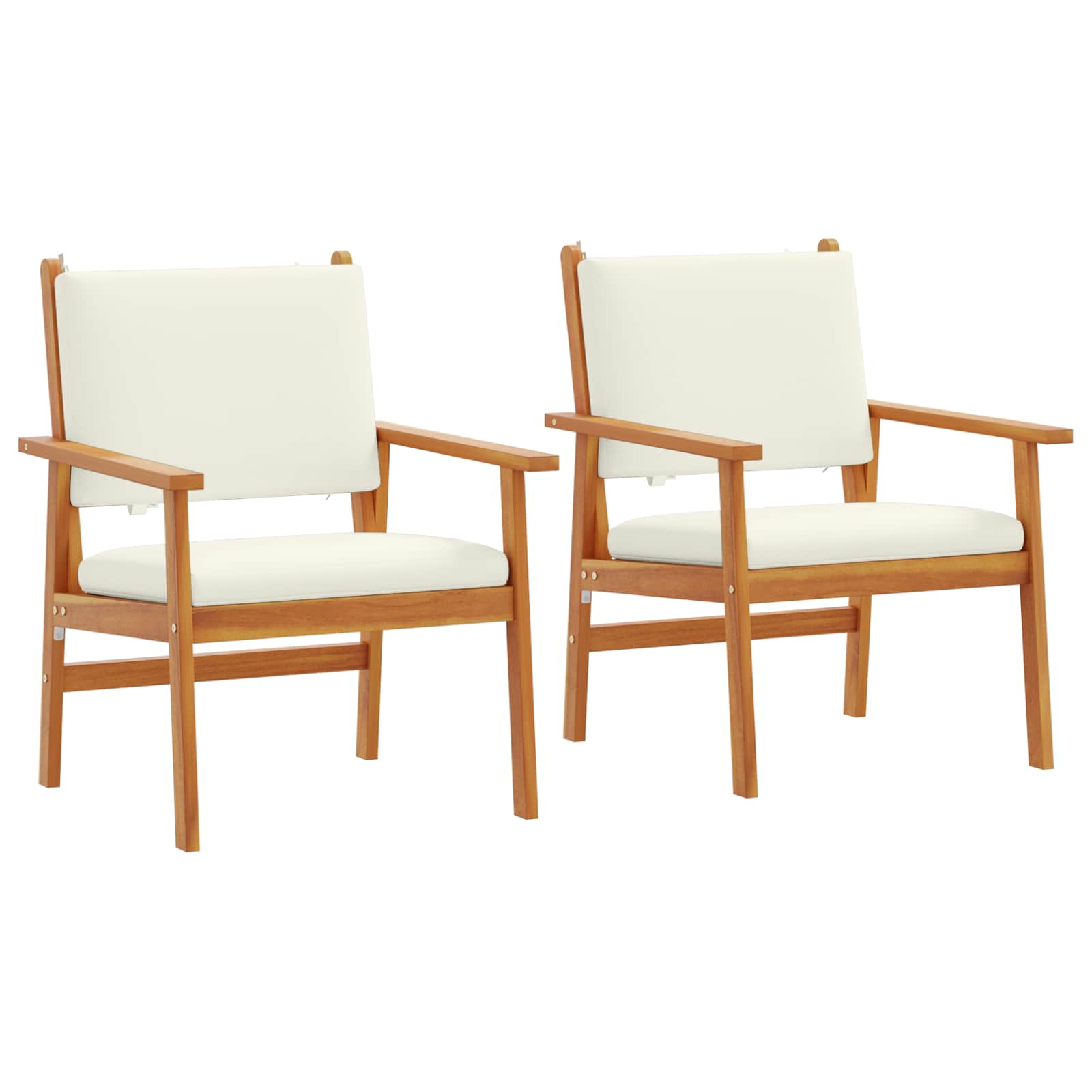 vidaXL Silla de Jardín con cojín 2 pcs Crema Madera de Acacia Sólida