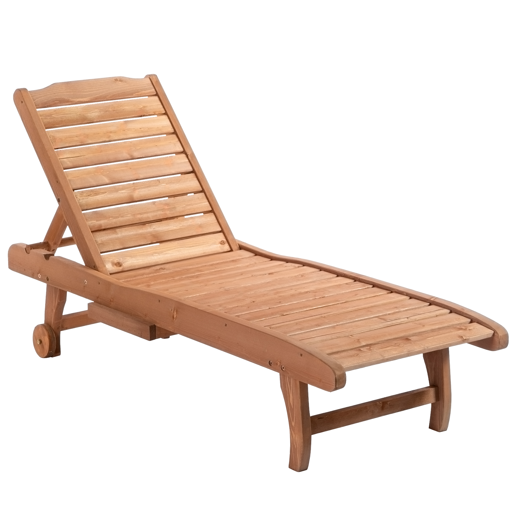 Outsunny Tumbona de Madera Exterior Silla Reclinable de Jardín con 2 Ruedas Respaldo Ajustable en 3 Niveles y 1 Bandeja Carga 113 kg para Terraza Patio Natural
