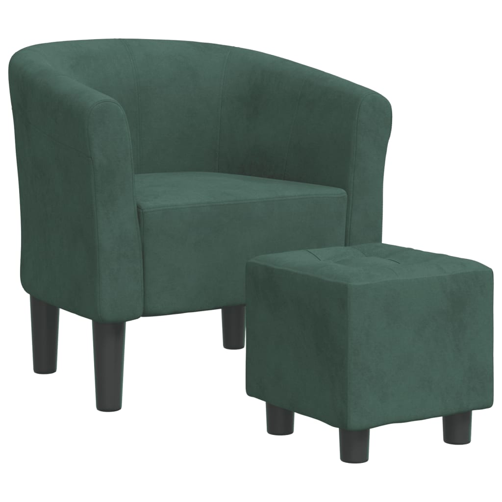 vidaXL Sillón con taburete terciopelo verde oscuro