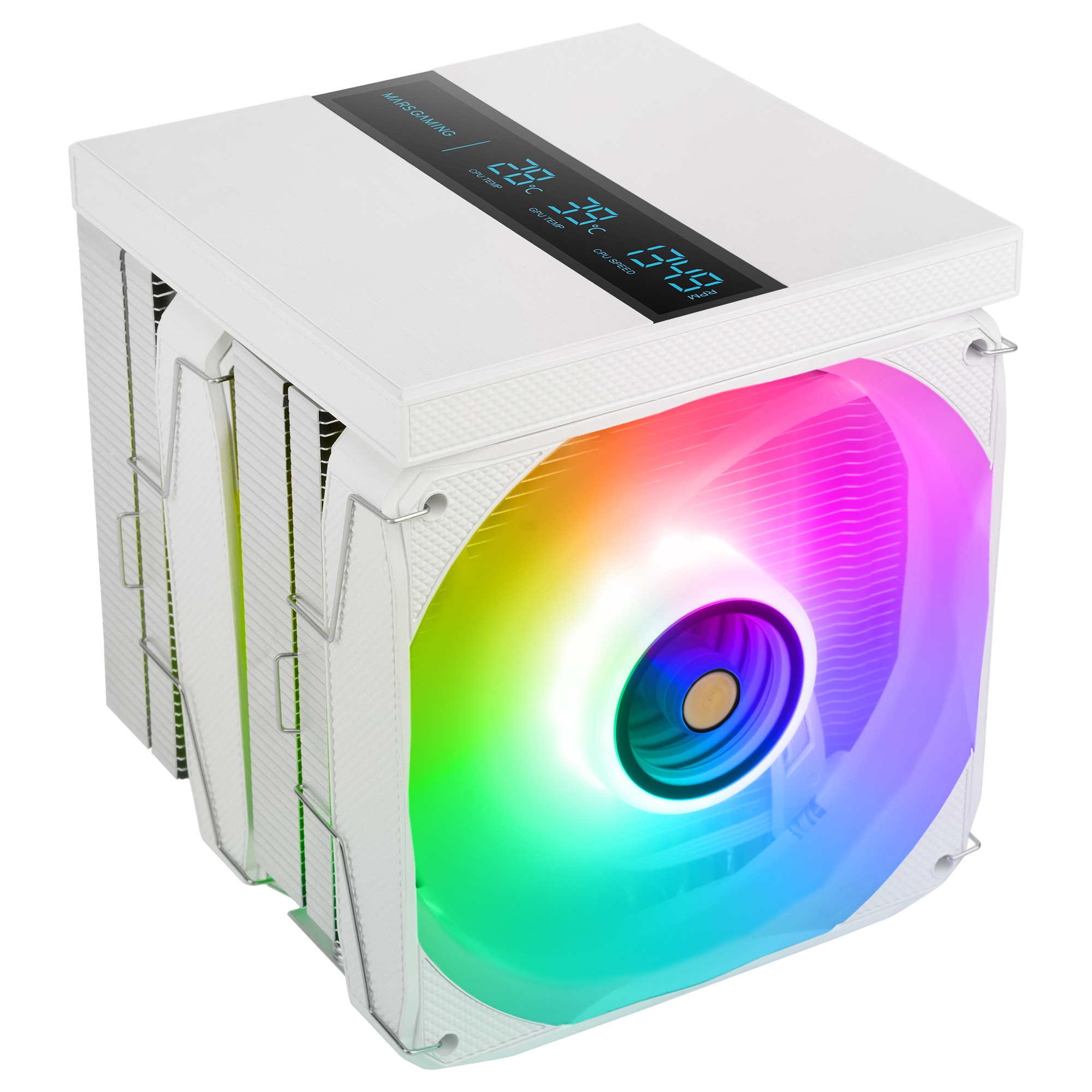 Mars Gaming MCPU-LCDPRO, Disipador CPU Doble Torre 380W TDP, 8x Heatpipes HCT, 2x Ventiladores 120mm PWM FDB, Pantalla LCD XL, Iluminación ARGB Infinity Mirror, Compatibilidad Intel y AMD, Negro o Blanco