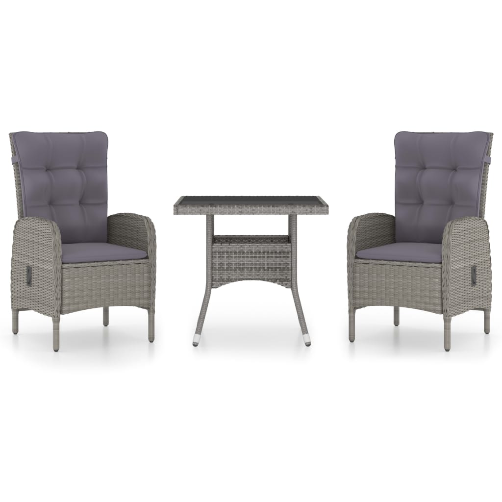 vidaXL Muebles de jardín 3 piezas ratán sintético y vidrio gris