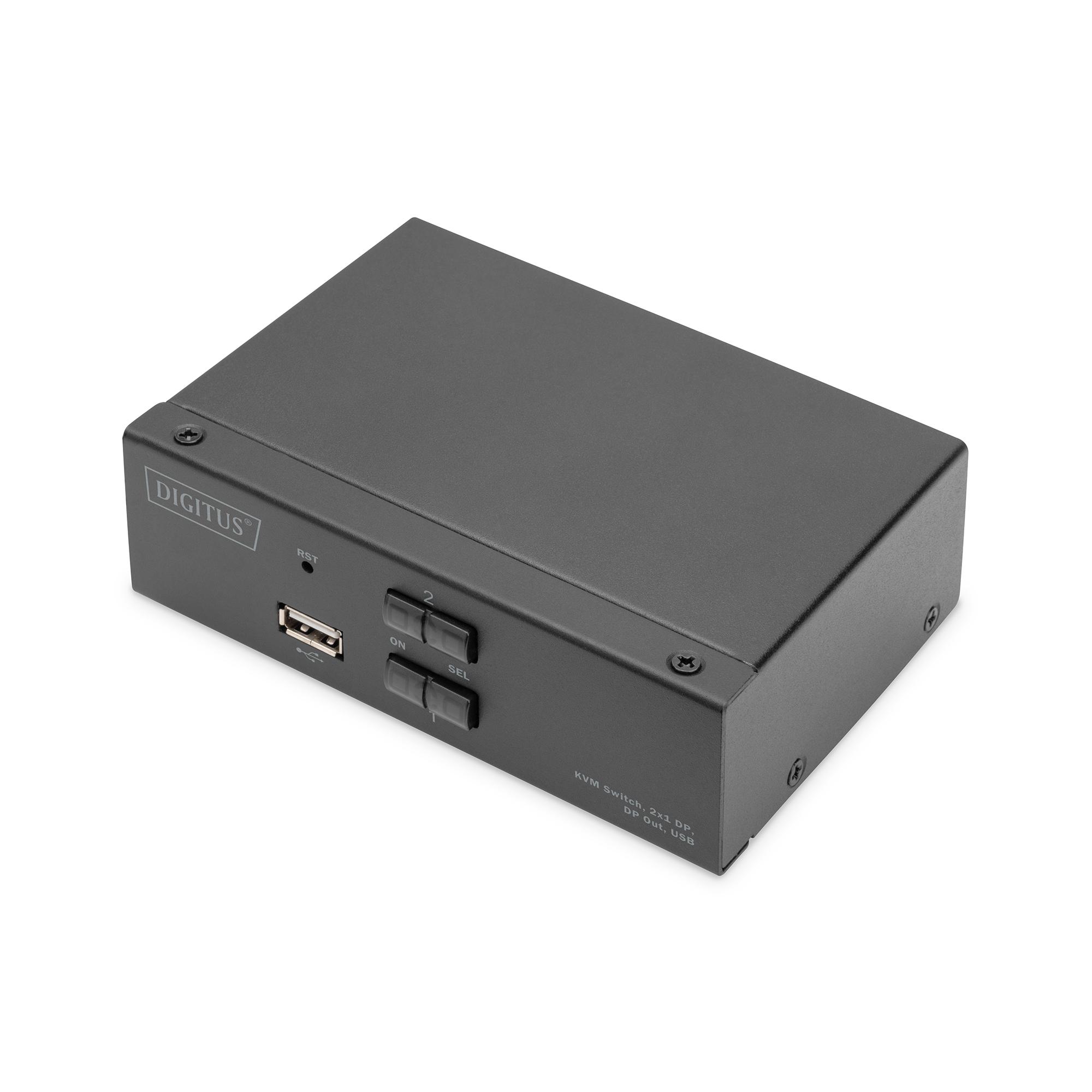 Digitus Conmutador KVM, 2x1 DP, DP Out, USB