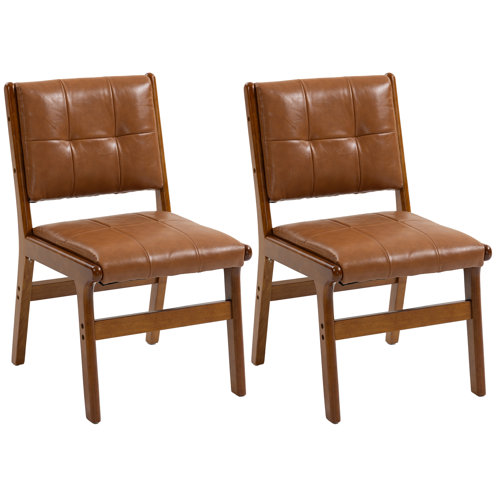HOMCOM Pack de 2 Sillas de Comedor, Sillas de Cocinas Modernas, Tapizadas en PU, Asiento Acolchado, Patas de Madera, para Salón, Marrón