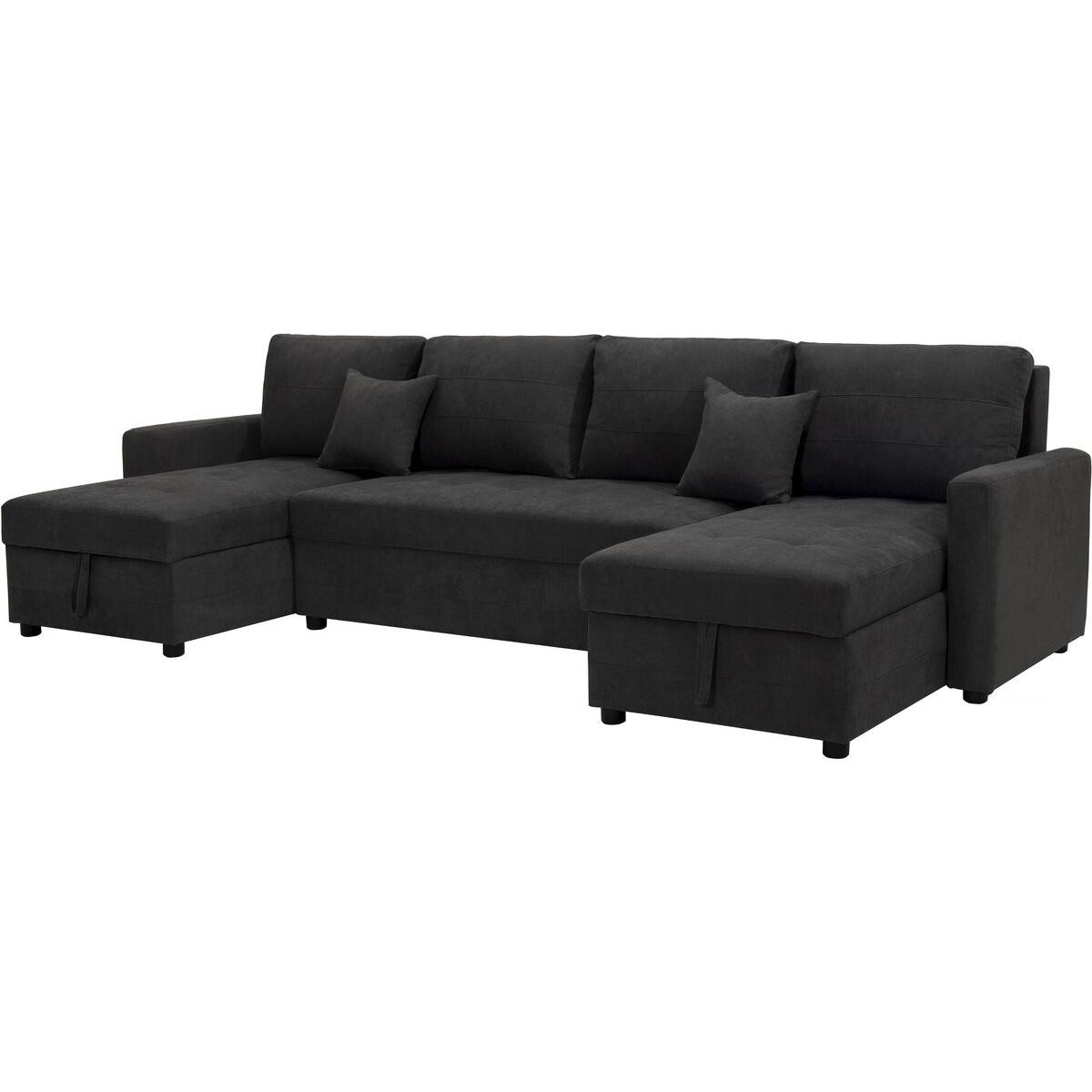 Habitat y Jardin - Sofá convertible panorámico de 5 plazas "Antoine" con compartimentos de almacenaje - Gris oscuro