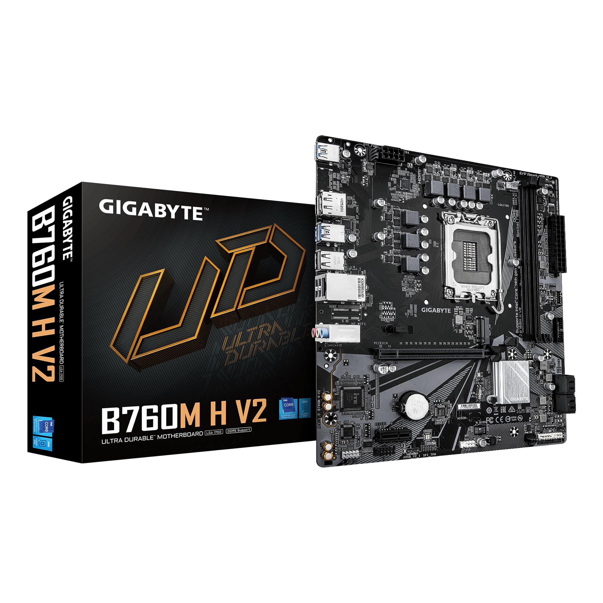 GIGABYTE B760M H V2 Placa Base - Compatible con procesadores Intel Core de 14ª generación, VRM digital de 5+1+1 fases, hasta 8000MHz DDR5 (O.C.), 1xPCIe 4.0 M.2, LAN 1GbE, USB 3.2 Gen1