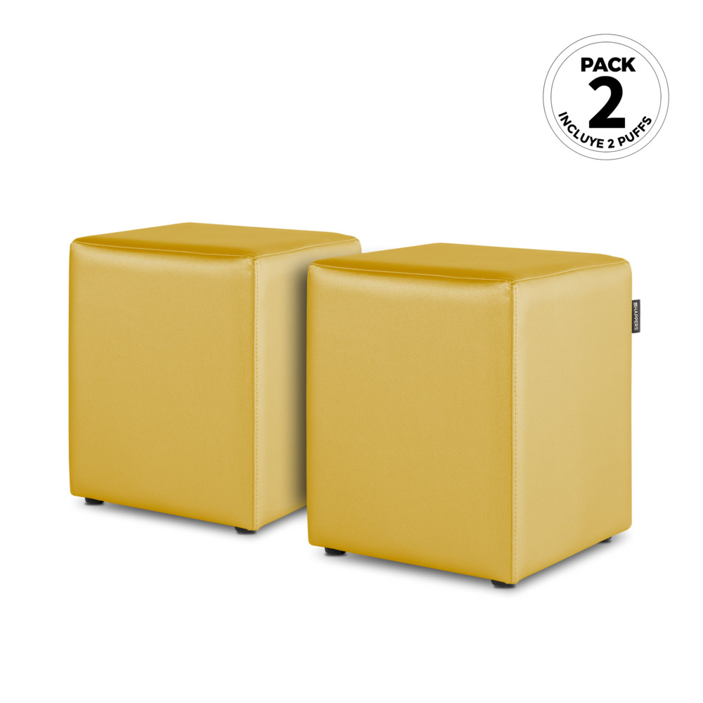 Puff Cubo Polipiel Mostaza HAPPERS - Cómodo, ligero y resistente. Make it Happers®