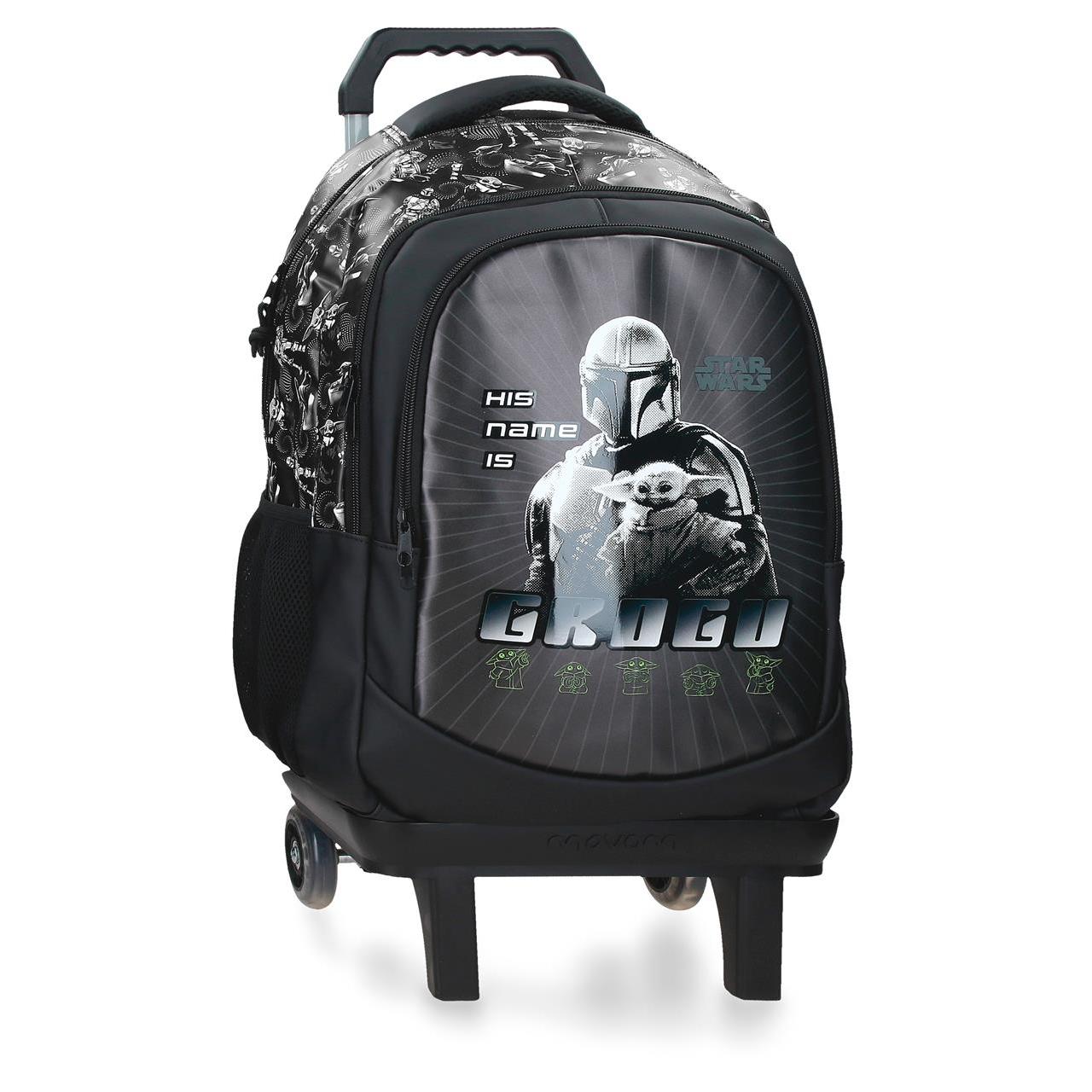 Mochila escolar con carro Star wars Grogu is his name negro