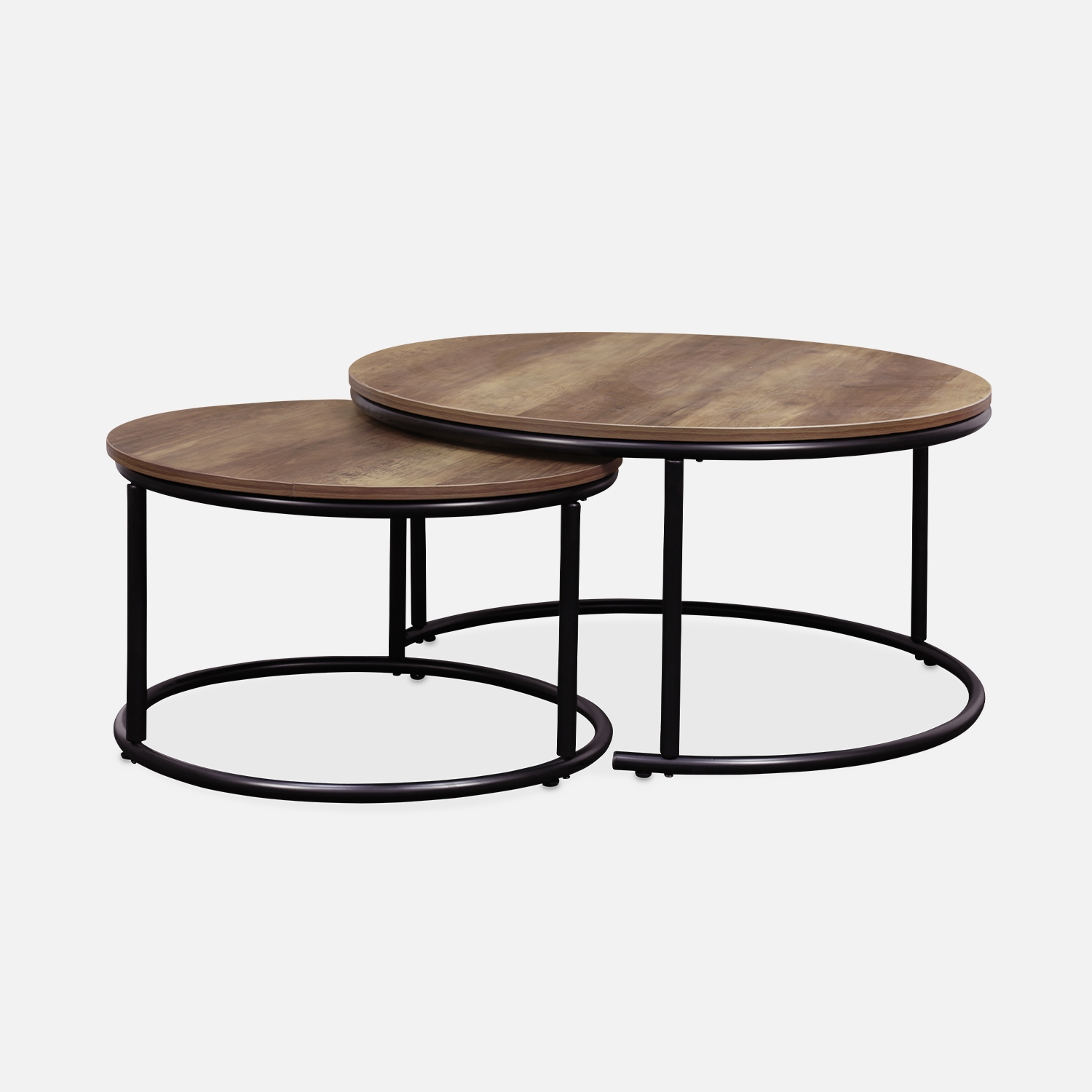 sweeek - Mesas de centro nido redondas con efecto madera, set de 2 , Loft , 77x77x40