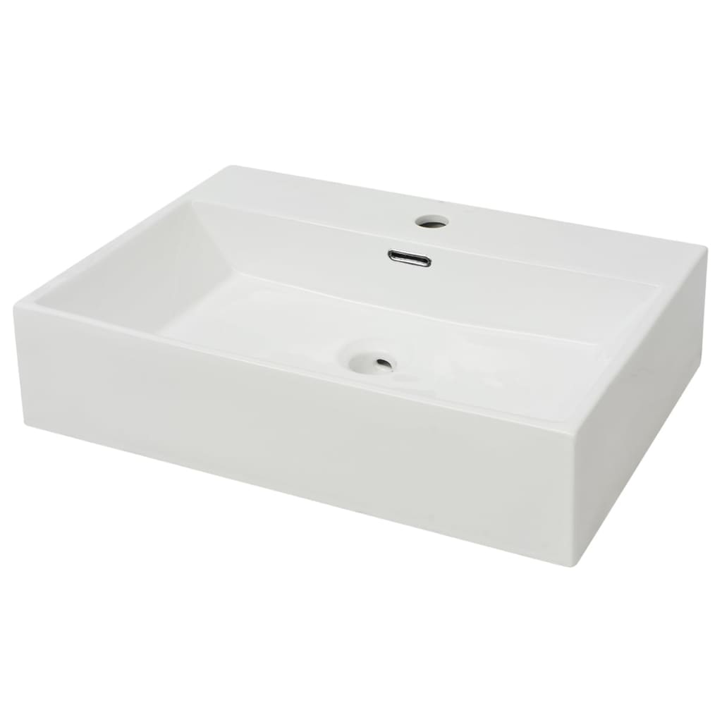vidaXL Lavabo Rectangular con Orificio de Grifo Cerámica Blanco Aseo Lavamanos Dimensiones 51.5 x 38.5 x 15 cm, 60.5 x 42.5 x 14.5 cm, 76 x 42.5 x 14.5 cm