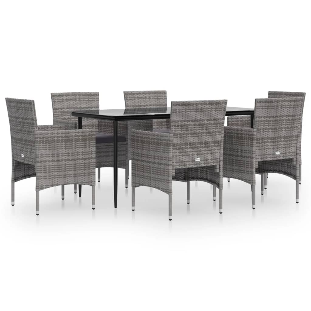 vidaXL Juego de comedor de jardín 7 piezas con cojines gris y negro