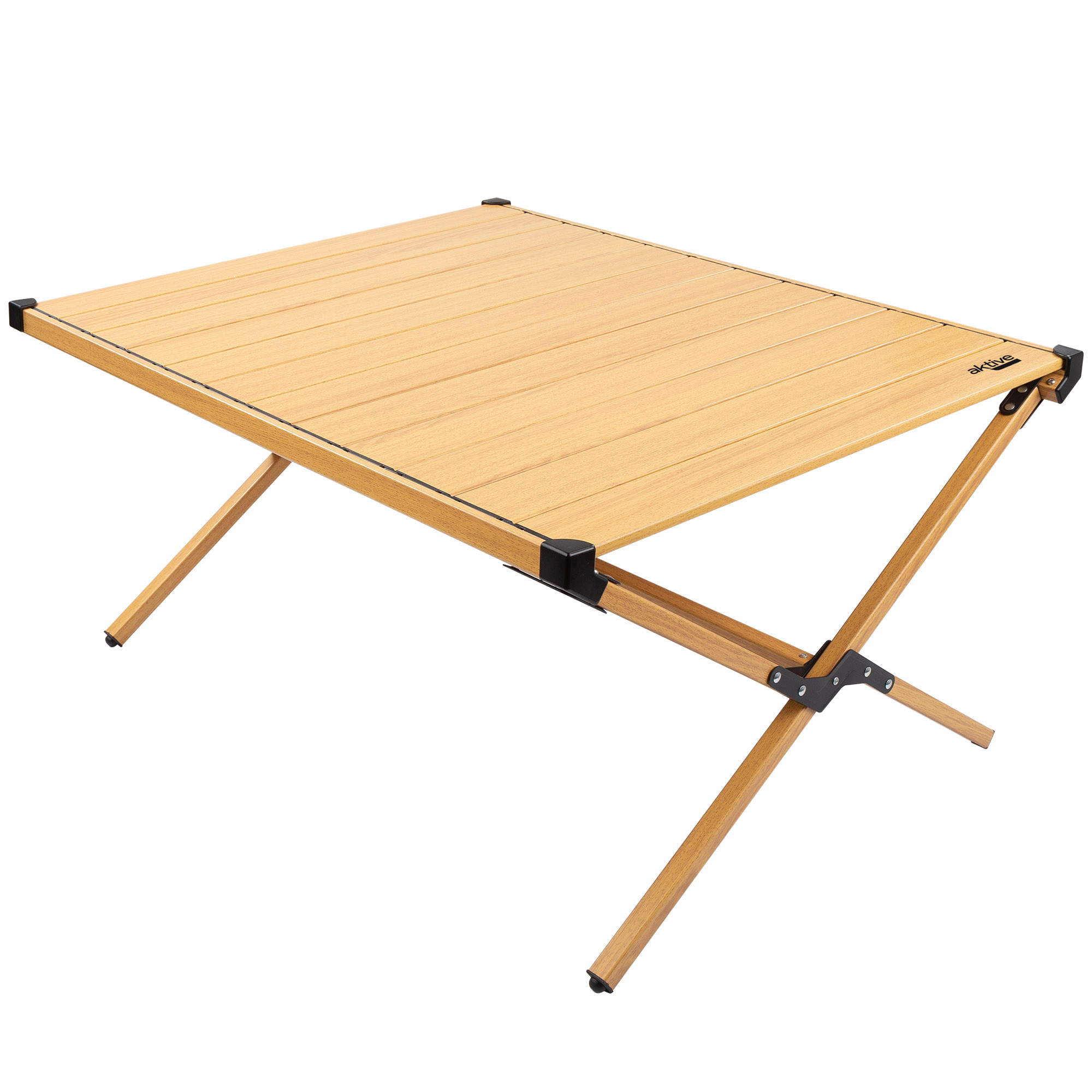 Mesa plegable regulable en altura Aktive para camping estilo Glamping, medidas 88,5x70,5x43cm.