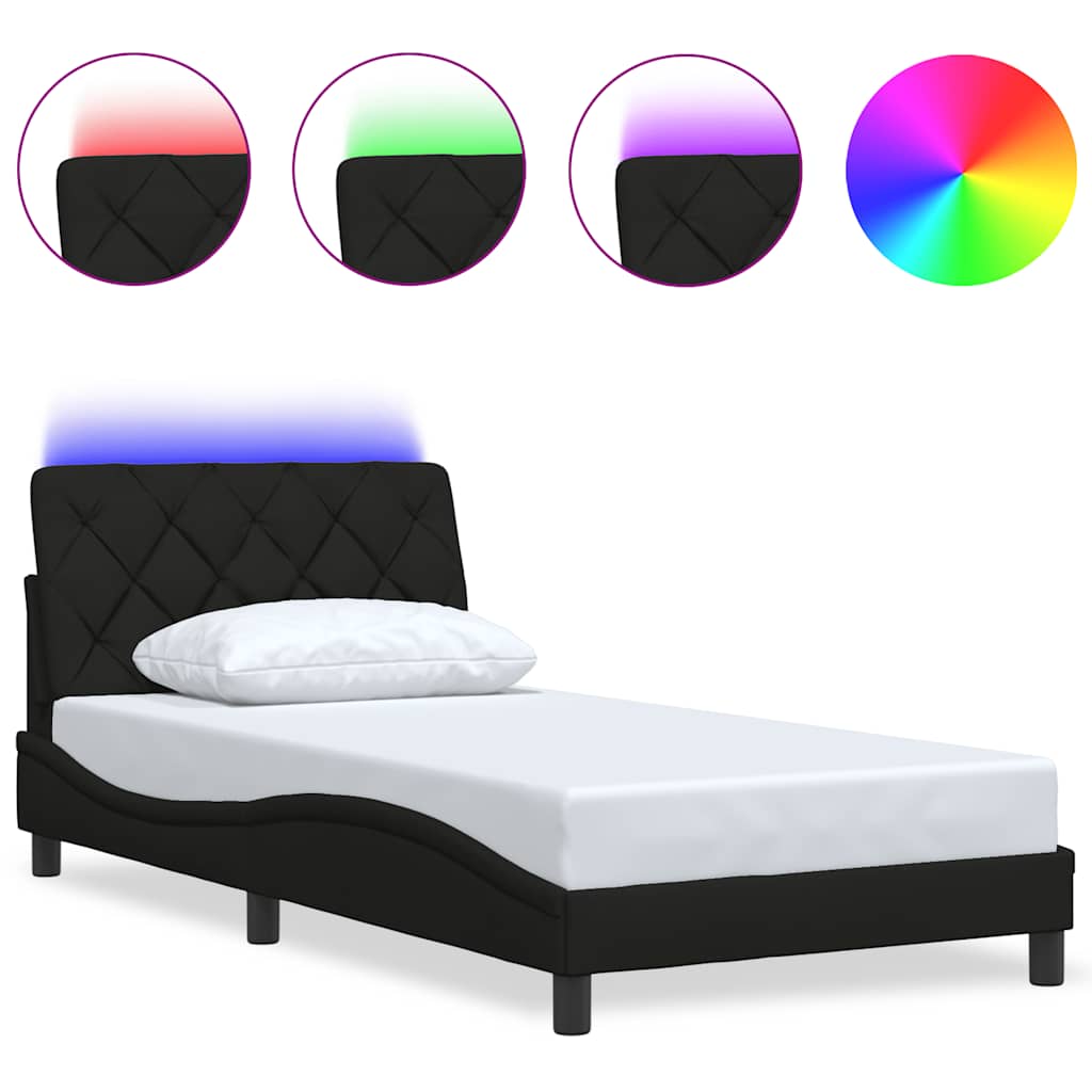 vidaXL Estructura cama con LED sin colchón tela negro 100x200 cm