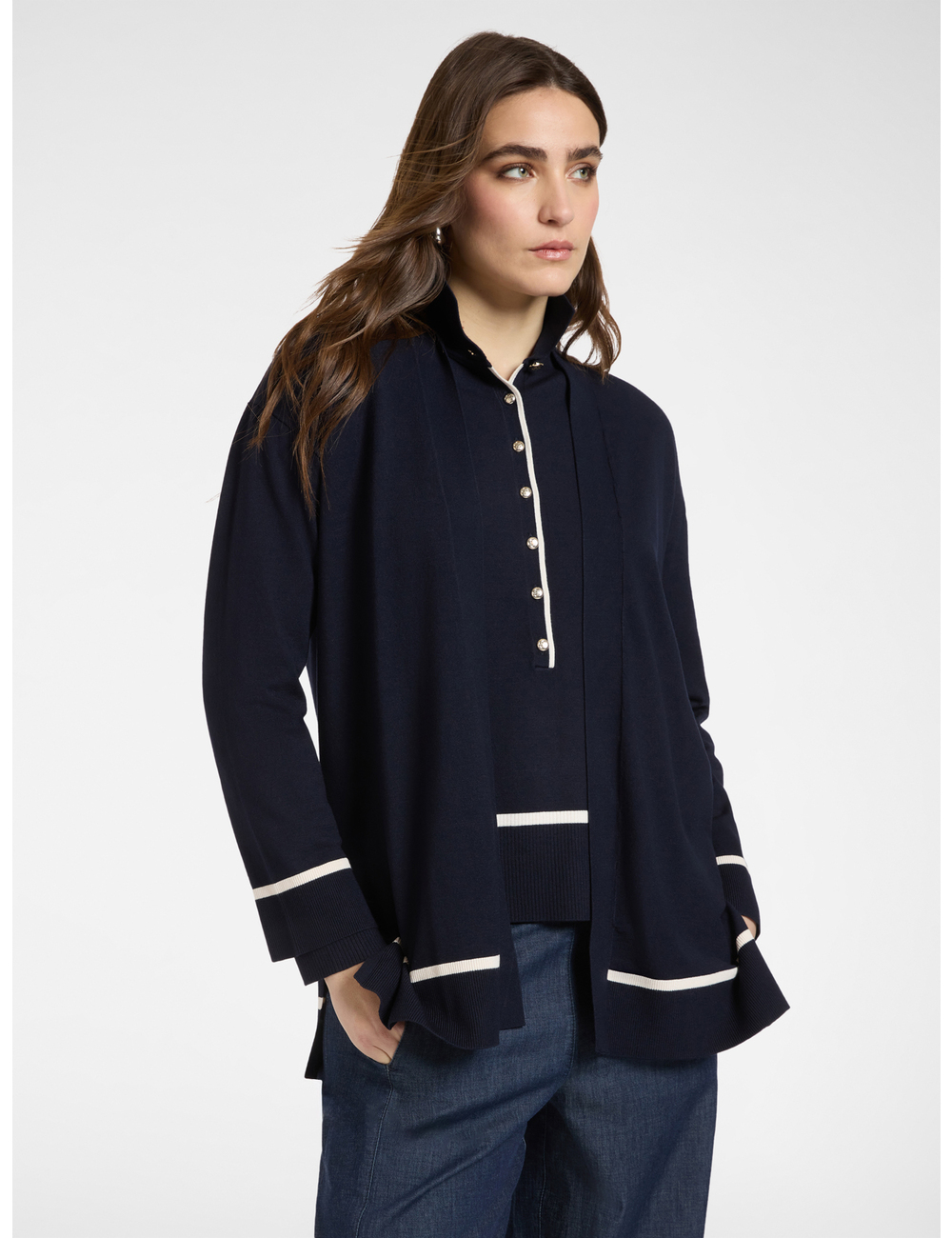 Elena Mirò - Chaqueta de punto mezcla de viscosa con detalles a rayas