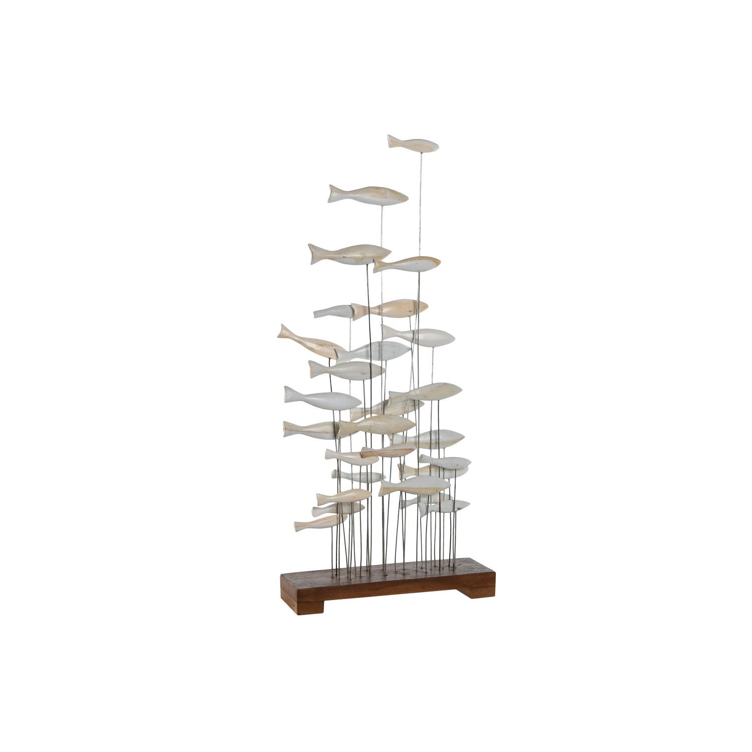 DECORACION MADERA METAL 45X15X100 PECES BLANCO DH210574