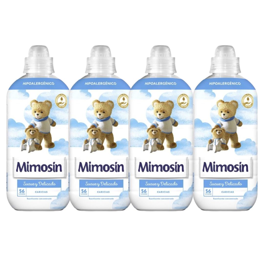 PACK de 4 - Mimosín suavizante concentrado hipoalergénico Suave y Delicado Caricias 4 botellas de 56 dosis