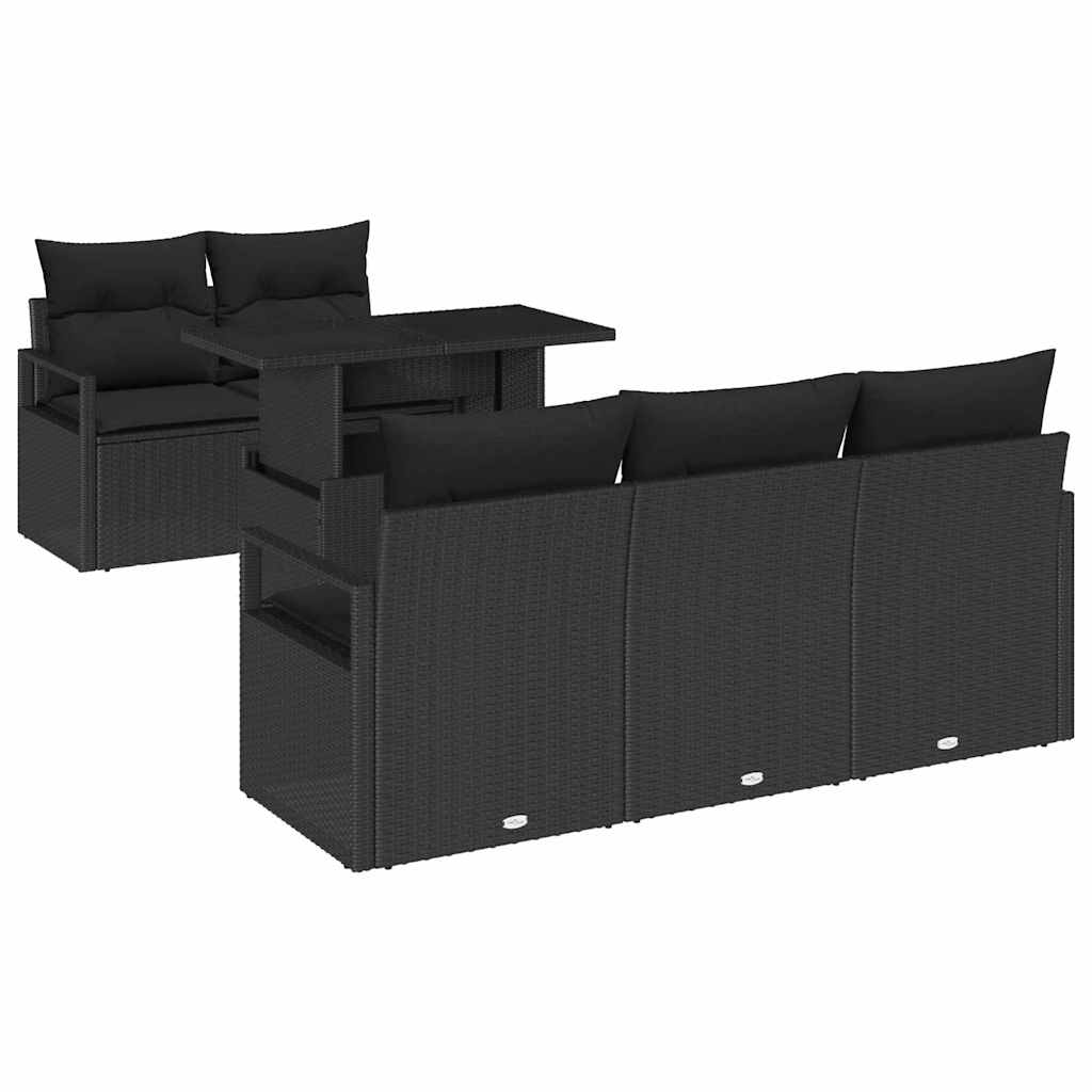 vidaXL Conjunto de sofá de jardín 6 pcs Negro ratán sintético
