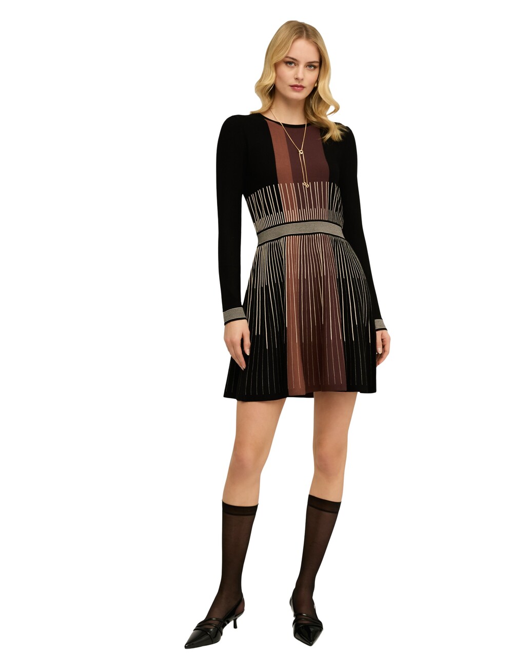Motivi - Vestido flare de punto a rayas