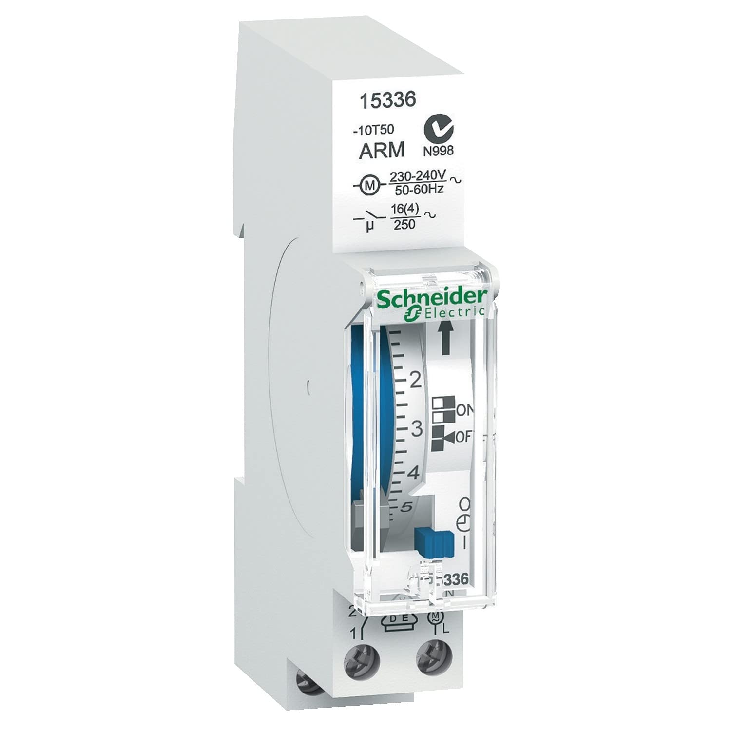Schneider Electric 15336 Acti9 IH Conmutador Horario Analógico, 24h, 100H Memoria, 66mm x 90mm x 18mm