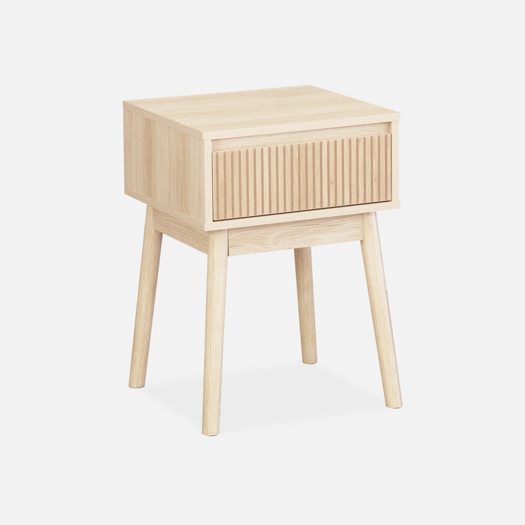 sweeek - Mesita de noche con efecto madera, 1 cajón , Linear , 39x39x55