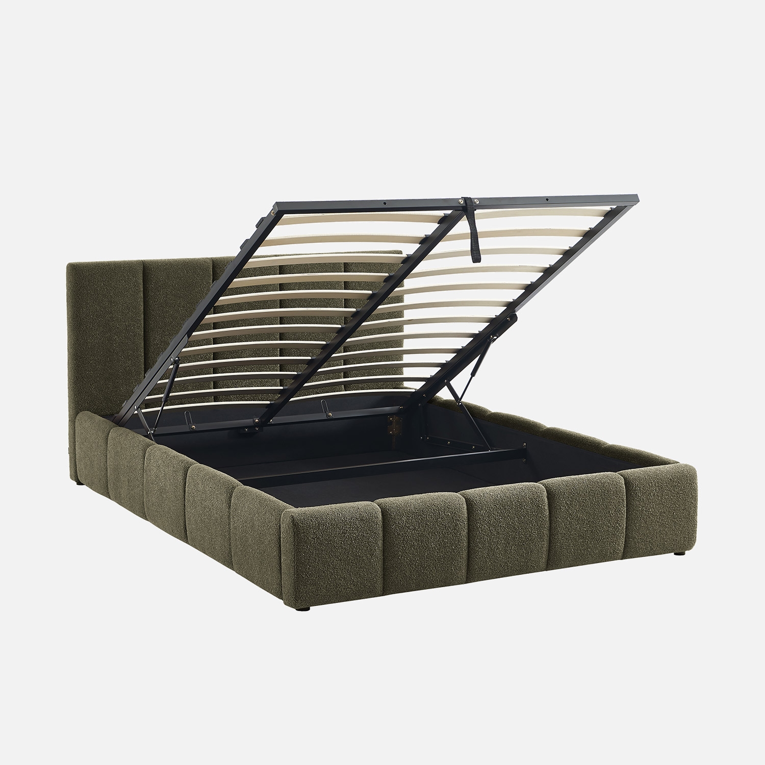 sweeek - Cama baúl con somier a láminas y cabecero 140cm, acabado en borreguito , Lex , 211x155x91